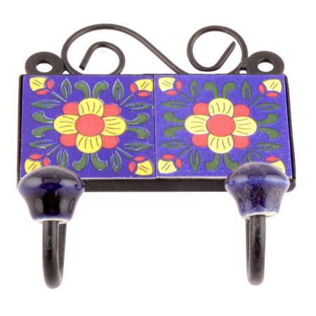 Navy Blue And Yellow Floral Ceramic Tiles Hooks Online